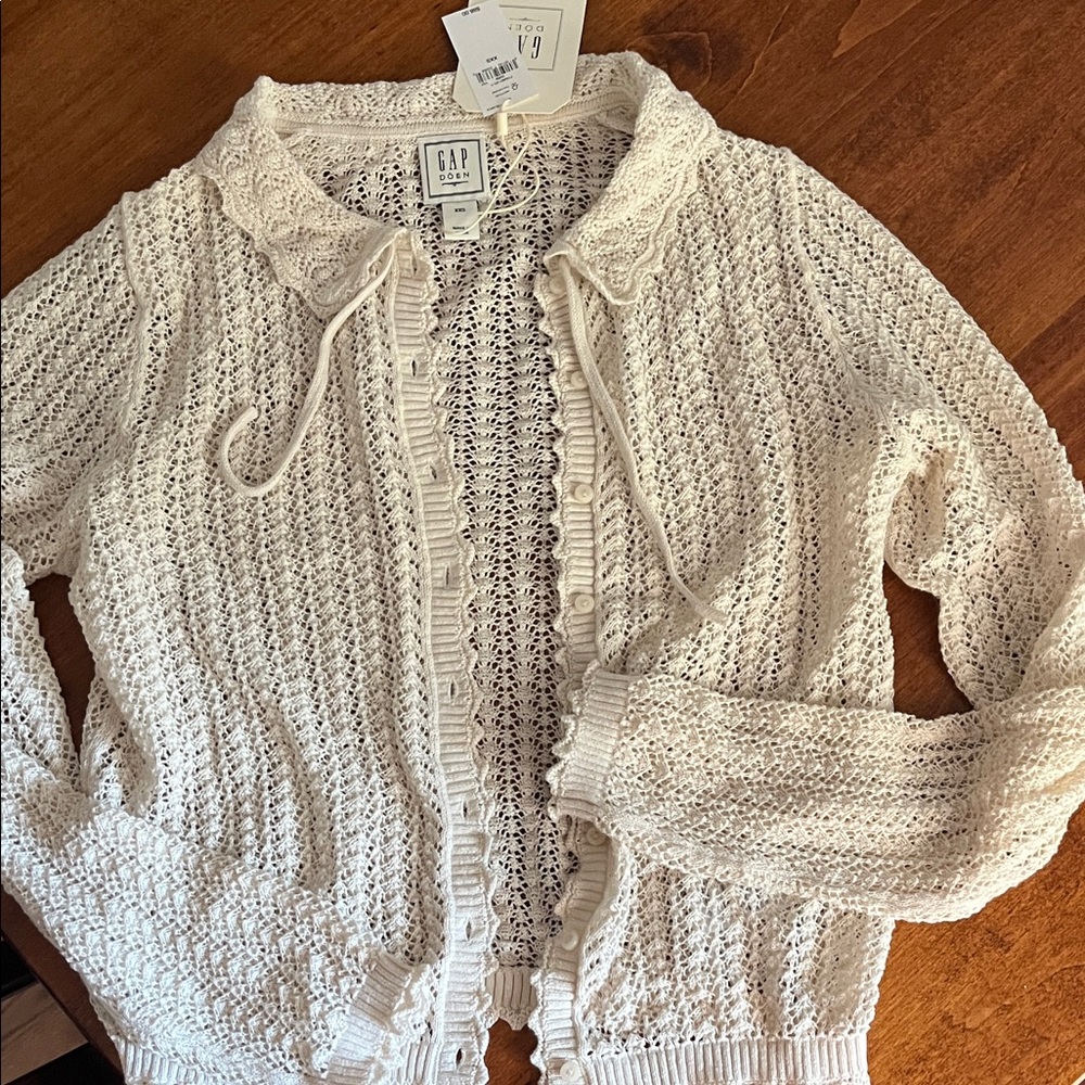 GAP Women's Lace-Trim Cream Cardigan sz XXS